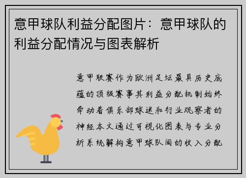 意甲球队利益分配图片：意甲球队的利益分配情况与图表解析